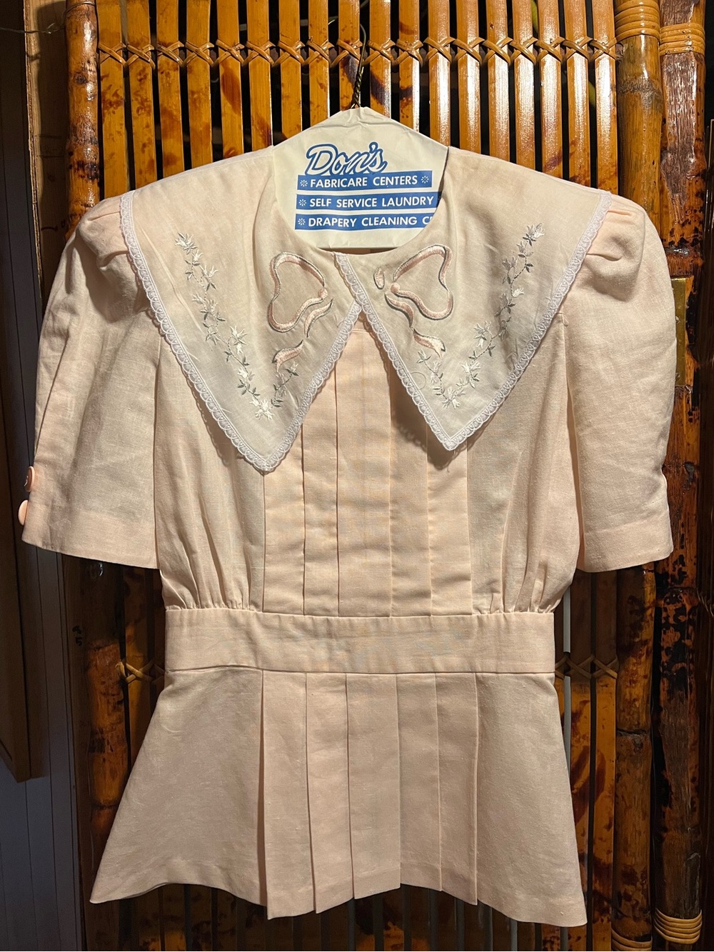Vintage 1980s Act 1 Girly Embroidered Lace Trim Collar Peach Top and Skirt Set